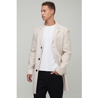 Tall Single Breasted Wool Look Regular Fit Overcoat In Beige, Beige