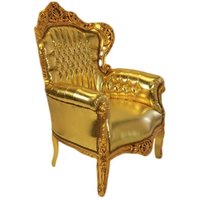Casa Padrino Barock Sessel King Gold Lederoptik mit Glitzersteinen 85 x 85 x H. 120 cm