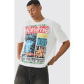 Camiseta Oversize Recta Con Estampado Gráfico Homme Magazine, Blanco