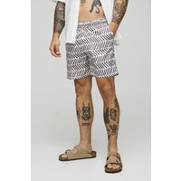 Bañador De Largo Medio Con Estampado, Brown