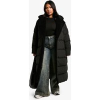 Abrigo Plus Acolchado Con Ribete De Borreguito Sintético, Negro