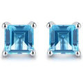Swear Unique 1.5ct Natural Blue Topaz Sterling Silver Square Studs Earrings 5mm