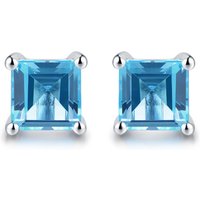 Swear Unique 1.5ct Natural Blue Topaz Sterling Silver Square Studs Earrings 5mm