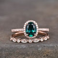 1.2 Carat Oval Emerald Diamond Halo Engagement Ring Set Marquise Design