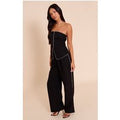 Black Woven Tailored Diamante Trim Wide Leg Pleated Trousers
