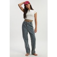 Vaqueros Básicos De Tiro Alto Y Pernera Recta, Gris