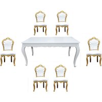 Casa Padrino Barock Esszimmer Set WeiÃ/Gold - Esstisch + 6 StÃ¼hle ohne Armlehnen