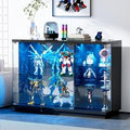 Glass Display Cabinet with Lock & LED Light, High Gloss Sideboard with Motion Sensor & Glass Shelves, Curio Cabinet or Collectib