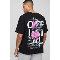 Camiseta Oversize Official Con Estampado De Rosas, Negro
