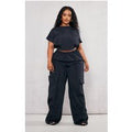 Plus Black Nylon Wide Leg Cargo Trousers