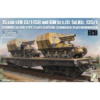 15 cm sFH 13/1 (Sf) auf Gw Lrs.(f )Sd.Kfz.135/1 with German 50 Ton Type SSy45 Flatcar Schwerer Platformwagen [3 in 1]