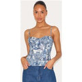 Blue Renaissance Print Structured Corset Top