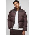 Regular Fit Pu Yoke Nylon Panel Puffer Jacket, Brown