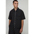 Oversized Check Ripstop Cargo Shirt, Negro