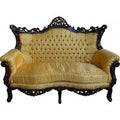 Casa Padrino Barock 2-er Sofa Master Gold Muster  / Mahagoni Braun - Antik Stil Wohnzimmer MÃ¶bel