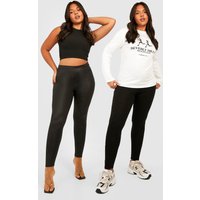 Pack De 2 Leggings Plus: Básico Y De Cuero Sintético, Negro