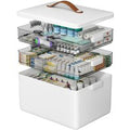 3 Tier Portable Medicine Organizer with Leather Handle Empty First Aid Storage for Home