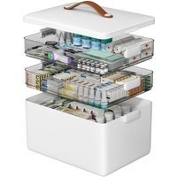 3 Tier Portable Medicine Organizer with Leather Handle Empty First Aid Storage for Home