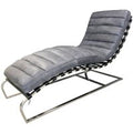 Casa Padrino Luxus Echtleder Lounge  Sessel / Liege Grau 140 x 59 x H. 82 cm - Leder Art Deco Relax Sessel