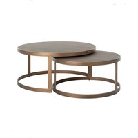 Textured Brass Trim Coffee Table Set of 2