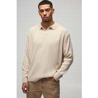 Polo Oversize De Punto Y Canalé Con Solapas, Beige
