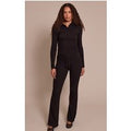 Tall Black Drawstring Rib Flare Trousers