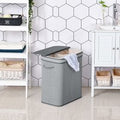 100L Natural Wood Laundry Basket A Compartment w/Flip Lid Removable Lining Handles Board Base Foldable Durable Water-Resistant Dirty Clothes Storage Home Organisation Grey