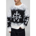 Oversized Boxy Fit Cross Jacquard Fluffy Knitted Jumper, Negro