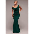 Asymmetric Chiffon Cowl Neck Scuba Maxi Dress - Emerald Green by Goddiva