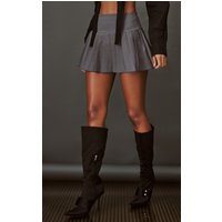 Charcoal Grey Stretch Woven Low Rise Pleated Micro Mini Skirt