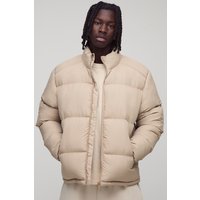 Regular Fit Funnel Neck Puffer Jacket In Stone, Beige