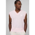 Chaleco Recto Regular De Punto Con Bordado Cruzado, Pink