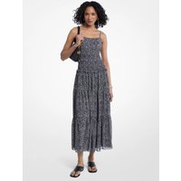 MK Robe smockée en georgette à imprimé abstrait - Noir - Michael Kors