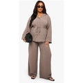 Plus Woven Tie Waist Shirt & Trouser Co Ord, Beige