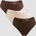 Damskie stringi ze średnim stanem z kolekcji MP (3 sztuki) – Deep Chocolate / brązowy / Warm Cream - XS