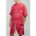 Oversized Boxy Atelier Washed Paint Splatter T-Shirt & Short Set, Rojo