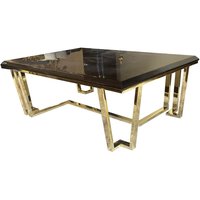 Casa Padrino Luxus Art Deco Couchtisch Dunkelbraun / Gold 130 x 90 x H. 45 cm - Edler Wohnzimmertisch mit Glasplatte - Art Deco MÃ¶bel