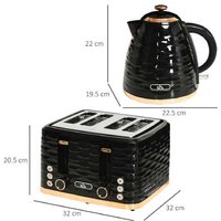 Sleek Black Kettle & 4-Slice Toaster Set, Rapid Boil, 1.7L Capacity, Otter Thermostat | Wowcher