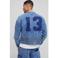 Chaqueta Vaquera Motera Universitaria Con Ojales, Azul