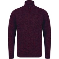 Jumpers Merson Quarter Zip Funnel Neck Wool Blend Knitted Jumper in Claret / Black Twist / XL - Tokyo Laundry