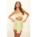Sage Textured Twist Cut Out Drape Detail Bodycon Dress