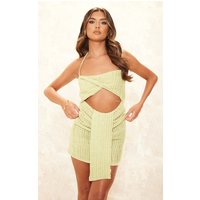 Sage Textured Twist Cut Out Drape Detail Bodycon Dress