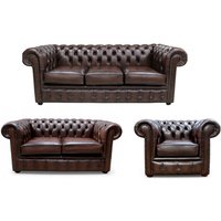 Chesterfield 3+2+1 Seater Real Antique Brown Leather Sofa Suite Offer