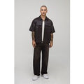 Short Sleeve Pu Boxy Cargo Shirt, Brown