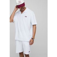 White Oversized Embroidered Towelling Revere Polo & Short Set, Blanco