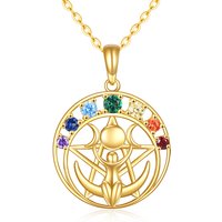 14K Gold Cubic Zirconia Star & Triple Moon Goddess Pendant Necklace