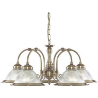 Searchlight 9345-5 American Diner 5 Light Ceiling Pendant In Antique Brass