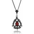 Art Nouveau Style Pear Garnet & Marcasite Garland Pendant in Silver