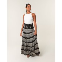 Foil Tiered Maxi Skirt - L/XL / BLACK