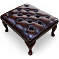 Chesterfield Queen Anne footstool Antique Brown Real Leather
